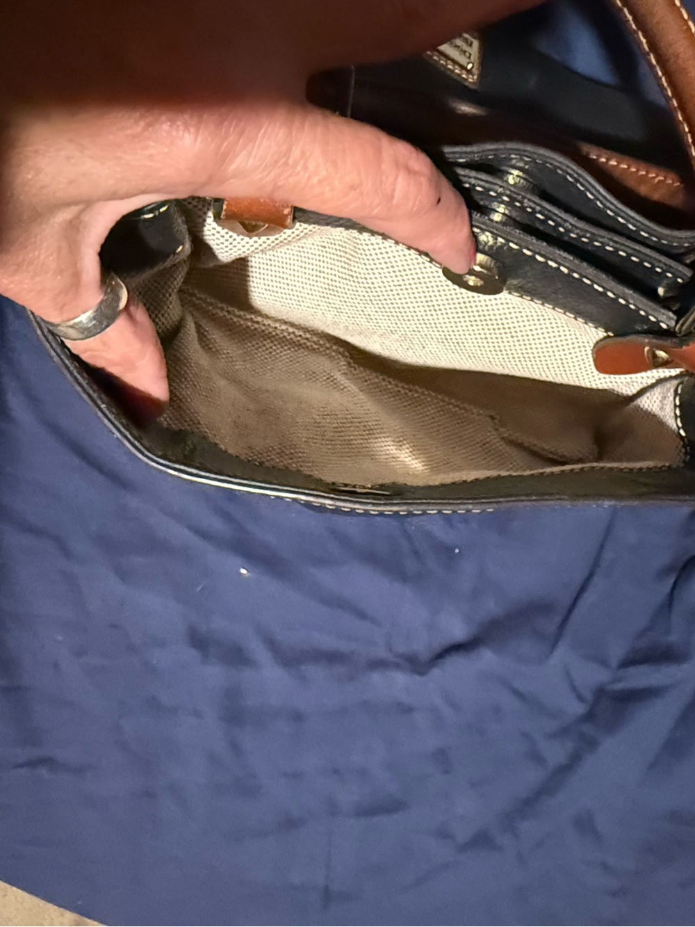 Dooney & Bourke Black Pebbled Leather Satchel with Brown Trim - Picture 7 of 12